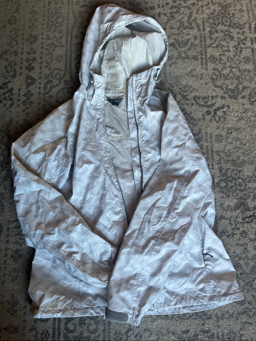 Eddie Bauer Light Gray Patterned Hooded Windbreaker Jacket